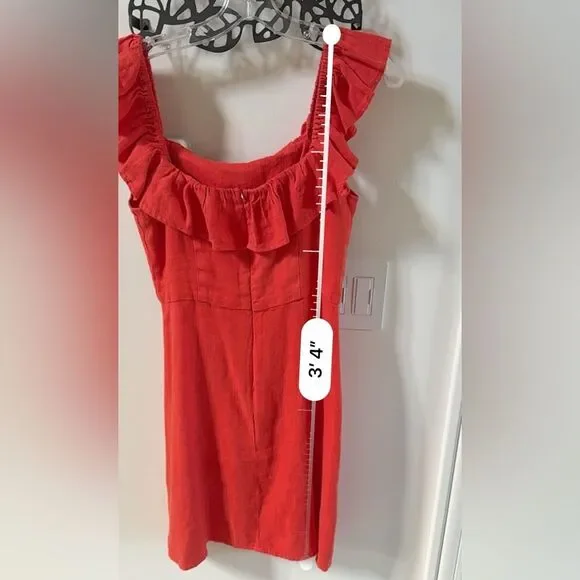 HONORINE Fluter Sleeve Cotton and Linen Blend Mini Dress in Orange Red M - Picture 5 of 10